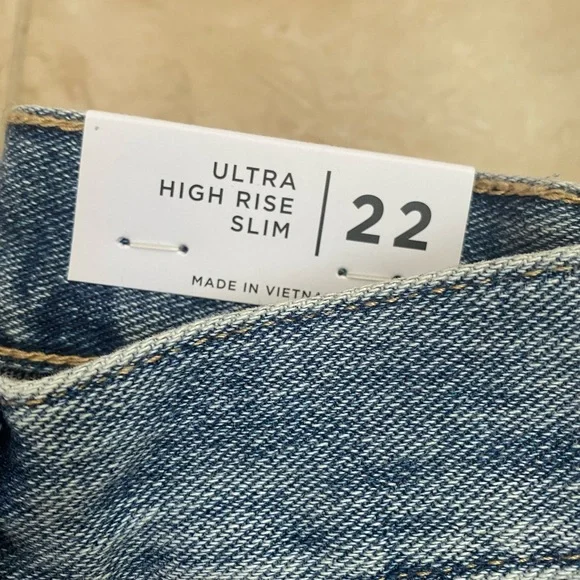 PACSUN Distressed Blue Ultra High Waisted Slim Fit Jeans - Picture 2 of 5